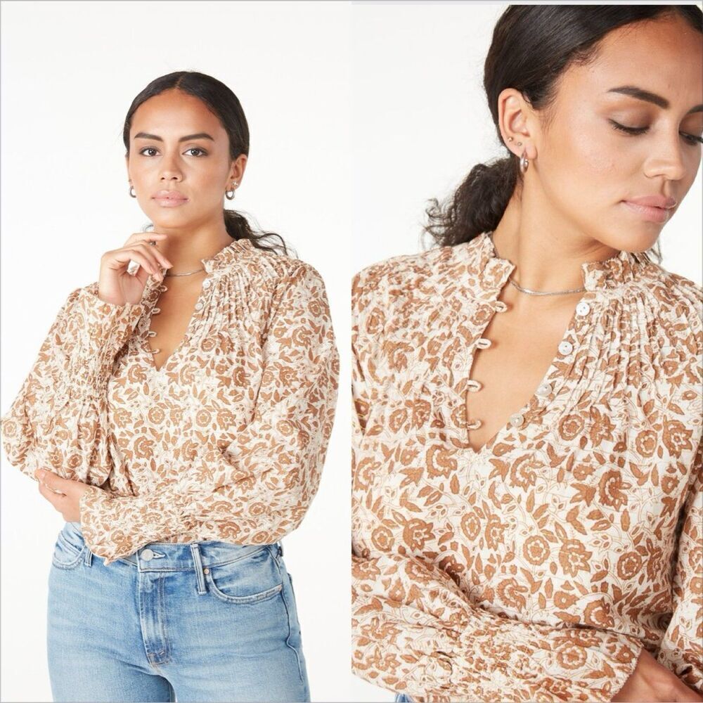 Cleobella Reza Blouse Size XL Tamil Block Floral Organic Cotton Handmade